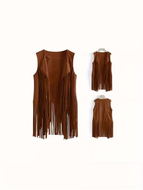 european and womens fashion tassel vest jacket deer buttonless length vest