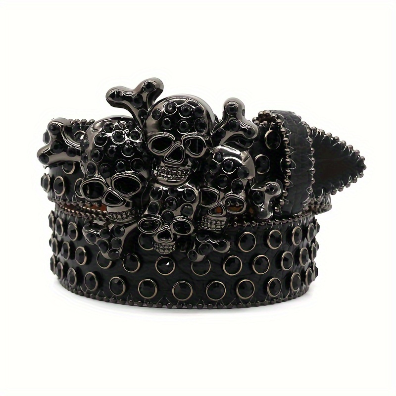 1pc y2k punk style black leather belt skull full - Temu