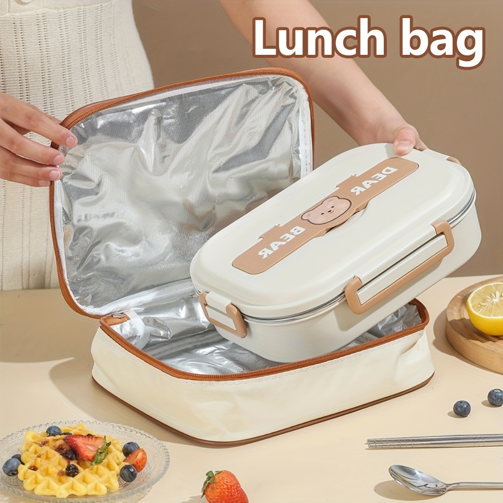 

1 sac à lunch isotherme en tissu Oxford avec bandoulière portable, lavage à , rectangulaire - Boîte à lunch thermique épaisse pour le camping, accessoires de rangement de cuisine