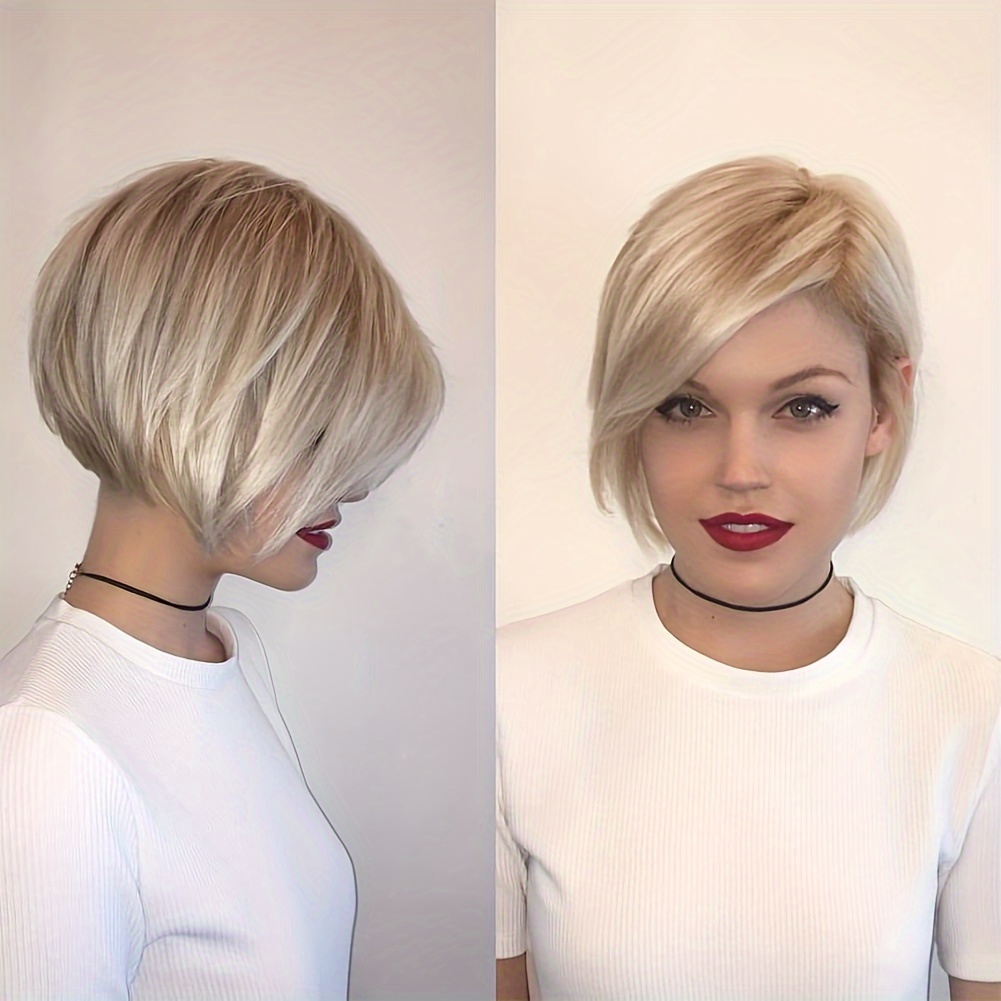 

Short Blonde Wigs For White Women Layered Synthetic Straight Bob Wig Halloween Party Cosplay Hair