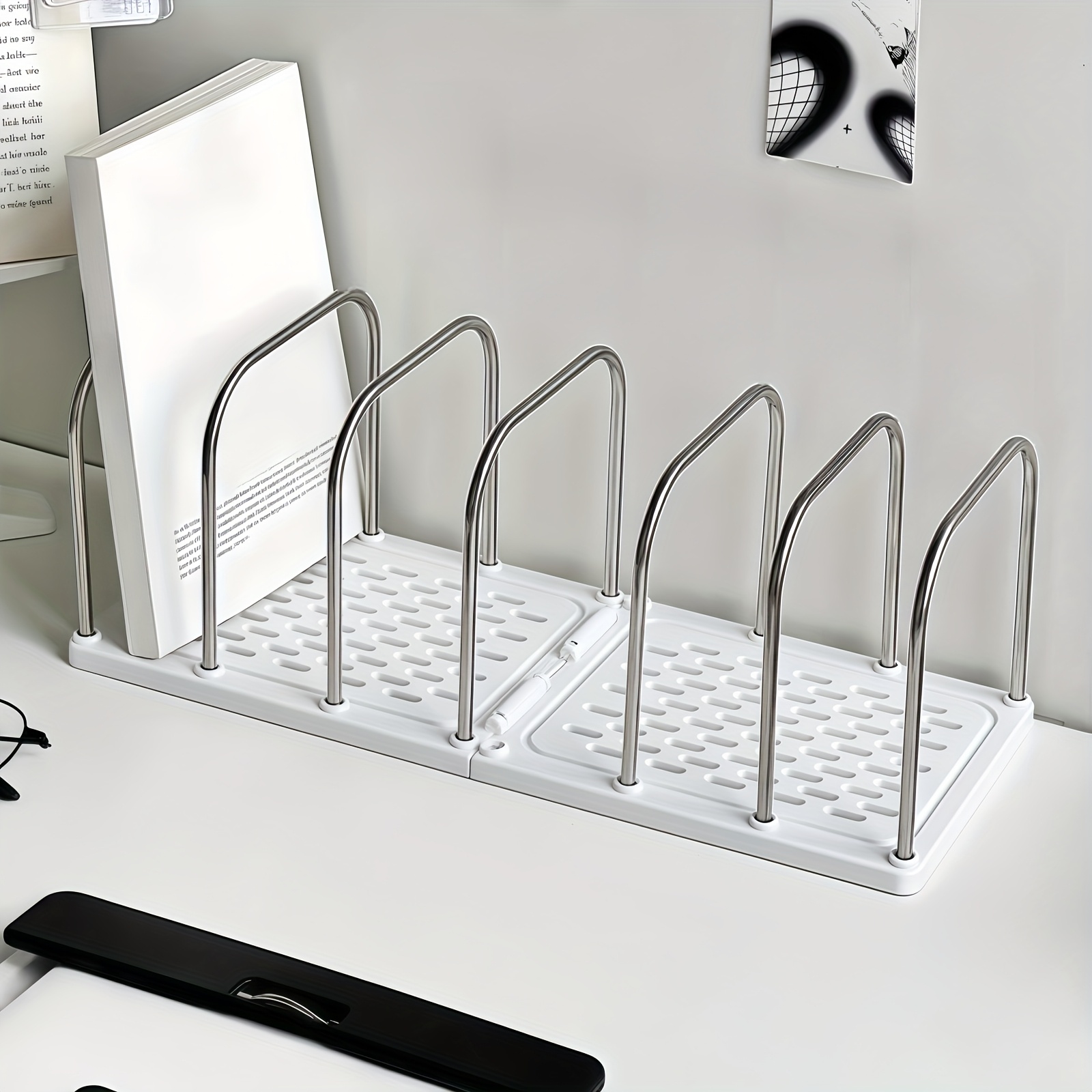 E-shop Edelstahl + PP Material Schreibtisch-Bücherregal | Rutschfeste Basis mit Verstellbarem Geteiltem Vertikalem Kleinen Buchhalterer | Modernes