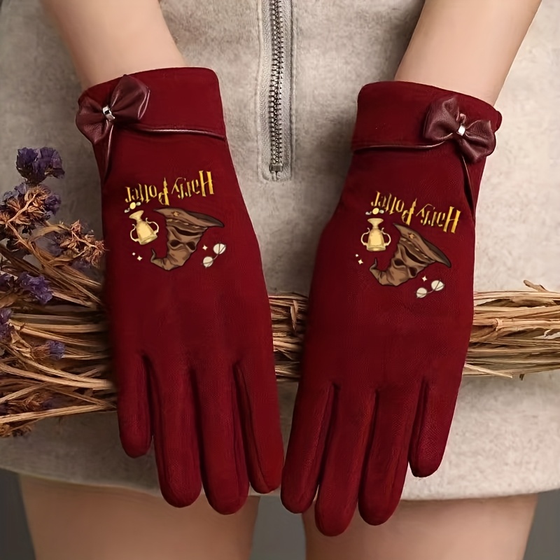 TEMU 1pc Wb Fashion Bow Decorative Gloves, Short Thick Warm Touchscreen Gloves, Autumn Winter Cold-proof Fingerless Gloves, Compatible With