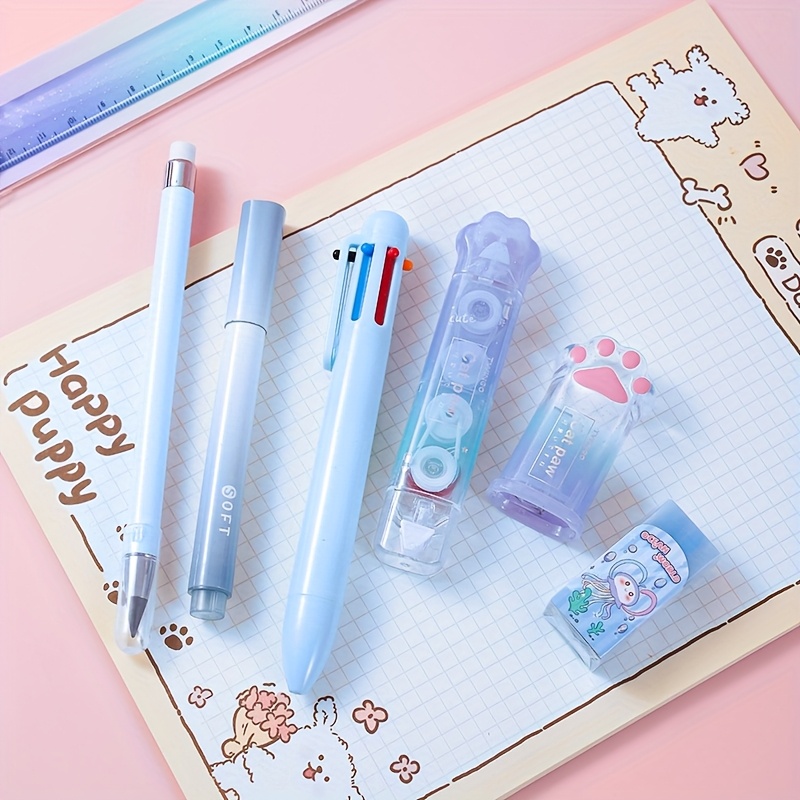 9pcs cute     stationery set   pencil case eraser highlighters and more colorful gradient design retractable pens versatile for   use office supplies   design durable plastic cute stationery Product details 8