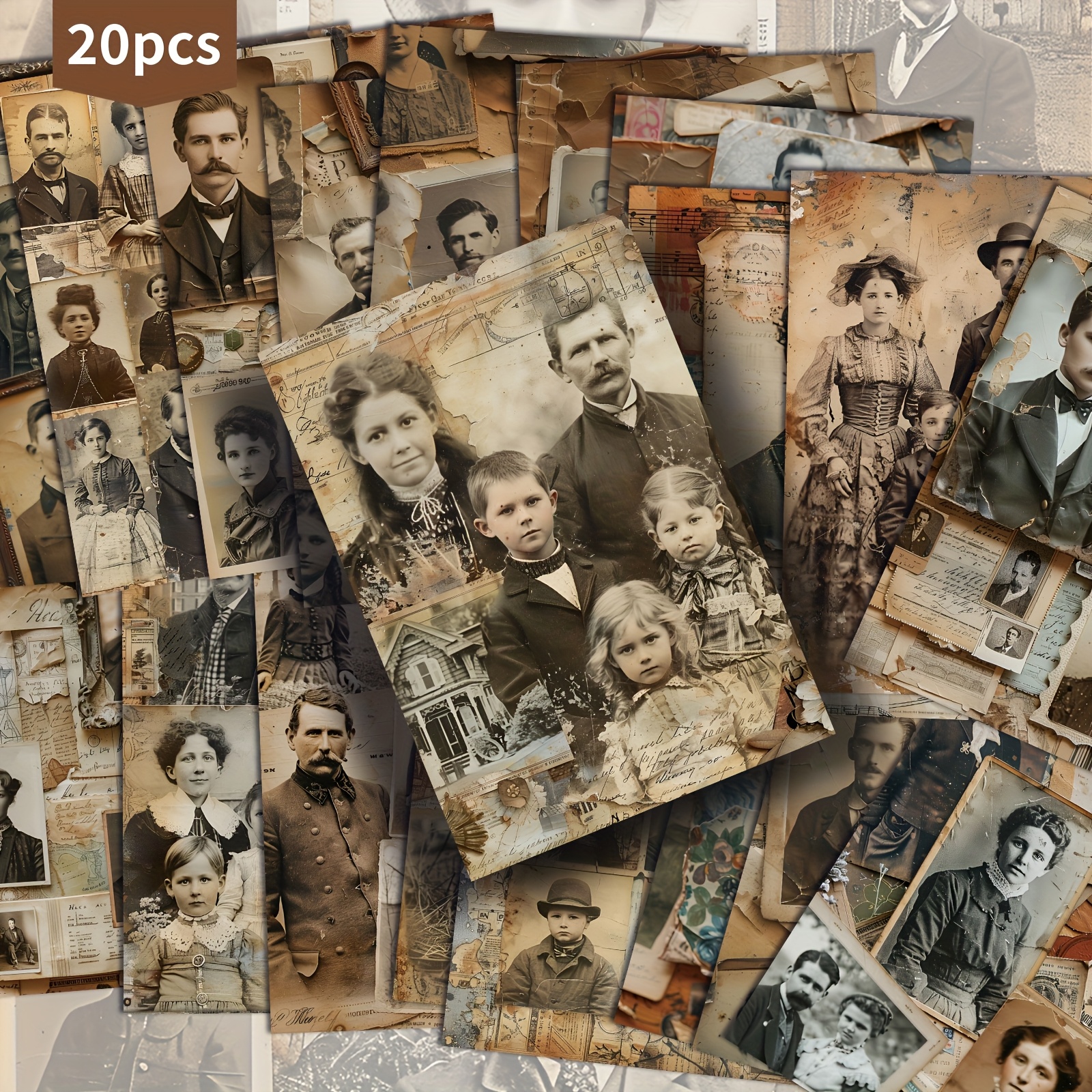 TEMU 20 Pack Retro Family Old Photos Paper Postcards -4x6 Inches Retro Photos Junk Journal Paper, Classic Pinup Illustrations, Collectible Decorative