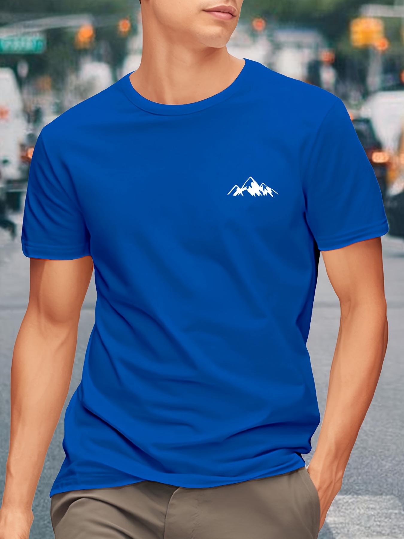 Men'S Heavyweight 180gsm Mountain Graphic T-Shirt - Minimalist Black Line Drawing, Non-Stretch Fabric for Gym, Hiking, Casual Casual Attire - Everyday Essential Tee for Outdoor Enthusiasts, Hiking Apparel, Round Neckline Shirt, Durable Casualwear, Gym Clothing, Basic Style, Breathable Material, Short Sleeve Top, Active Lifestyle