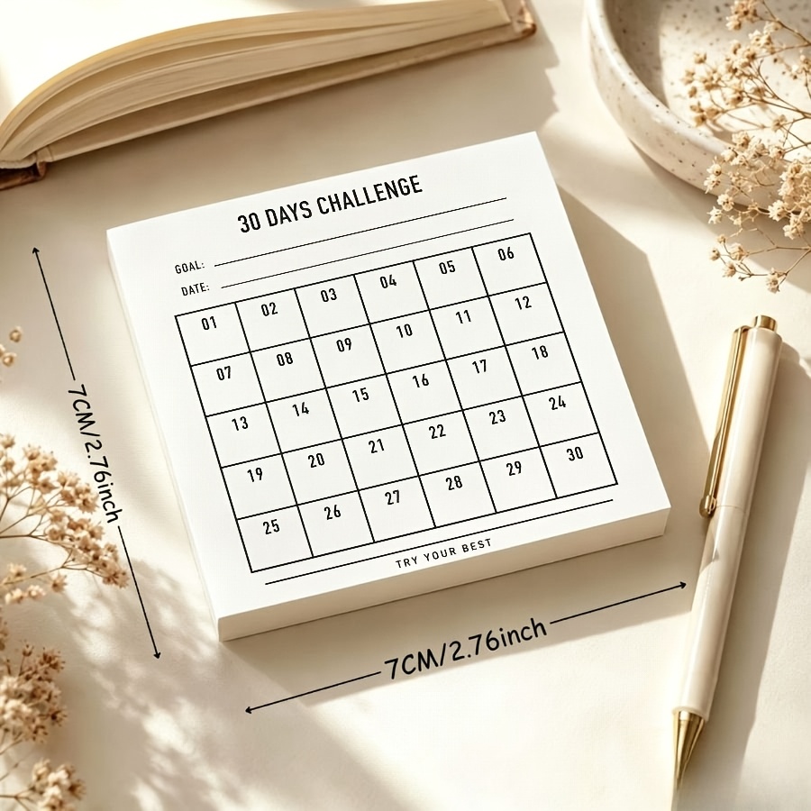 Minimalist 30-day Challenge Habit Notebook, Undated Grid Goal Tracking Journal, Daily Task List Notepad, Journal Insert Productivity Planner Tool, Student Goal Planning Stationery Supplies