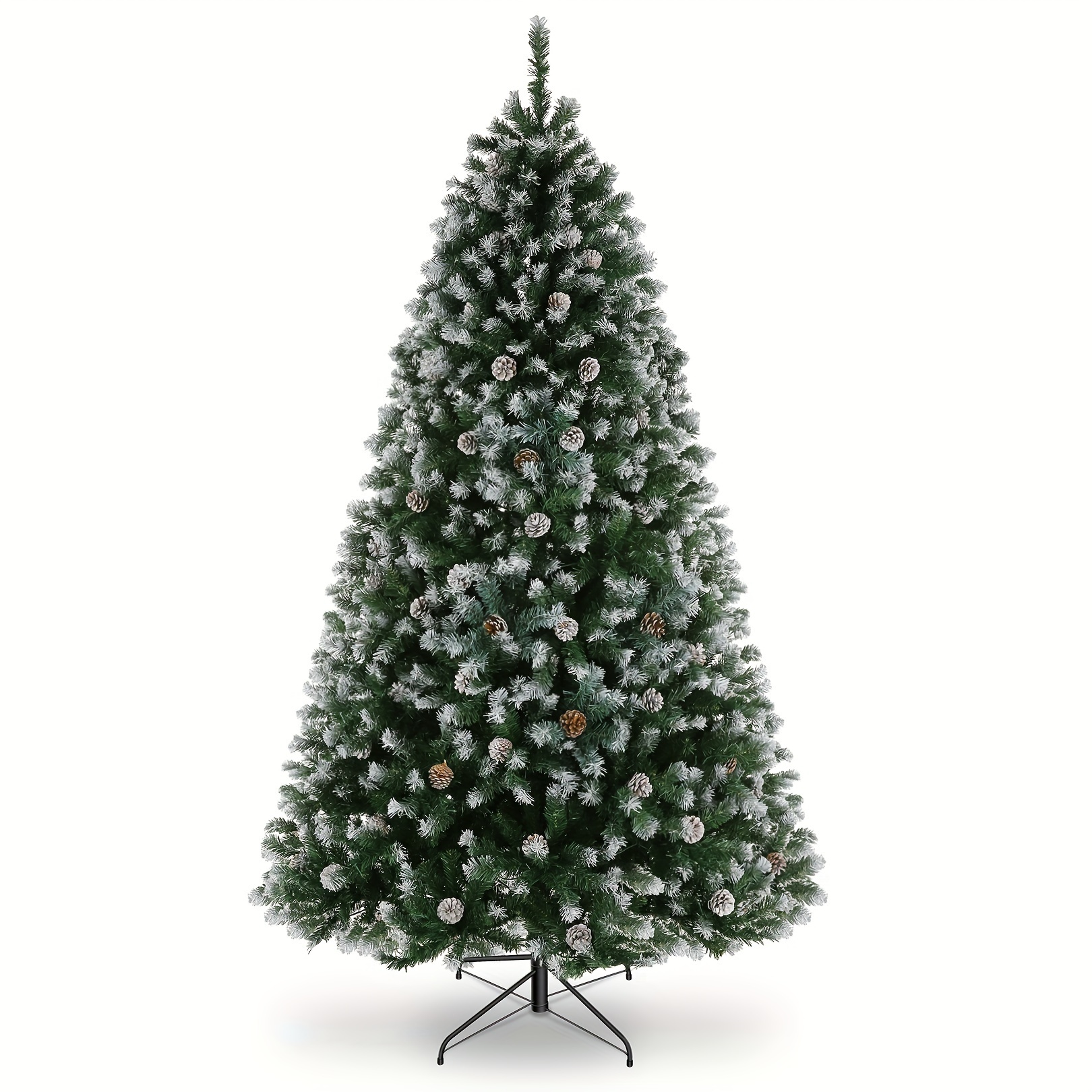 

6ft Artificial Christmas Tree Decorated Tree With Pine Cones, Hinged Partially Flocked Christmas Tree With Foldable Metal Base For Home Office Holiday Decor