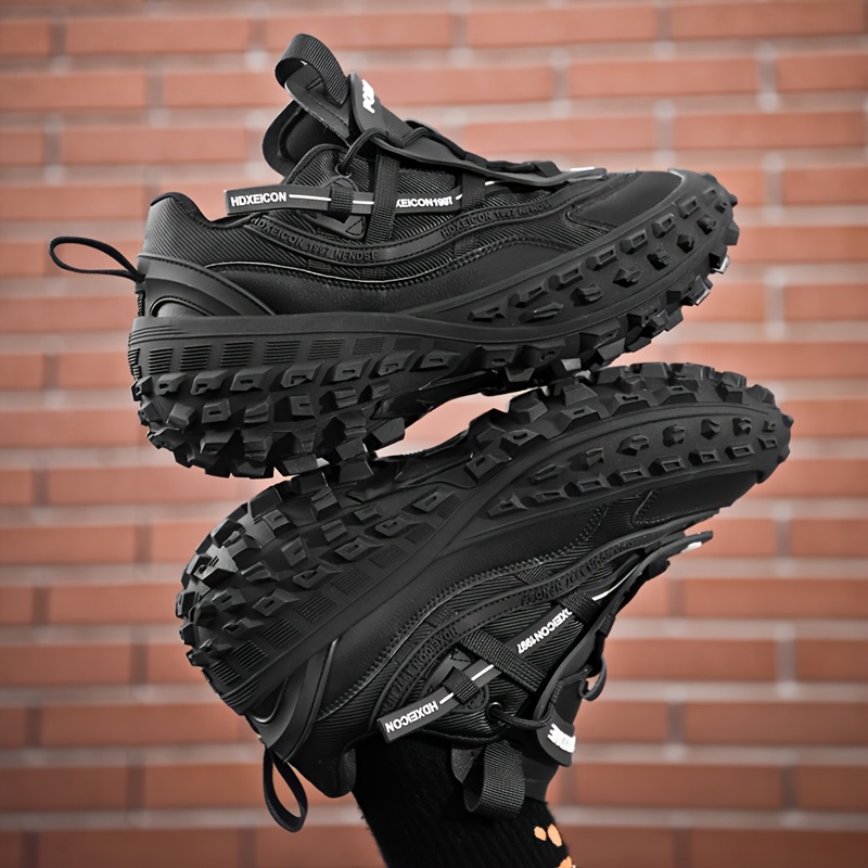 Dad Shoes for Men, Instagram Trendy Sneakers with Unique Design, Black Athletic Couple Shoes with Thick Sole for Height Increase. Comfortable Inner Lining, Non-Irritating to Feet. Fashionable Woven Laces, TPU Composite Outsole for Pressure Relief and