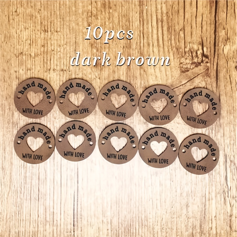 Image of 70-pack Handmade Leather Craft Tags, Artistic Diy Leather Pieces, Sewing Supplies, Leather Shaped Charms, Faux Leather Material, With "handmade With Love" Engraving