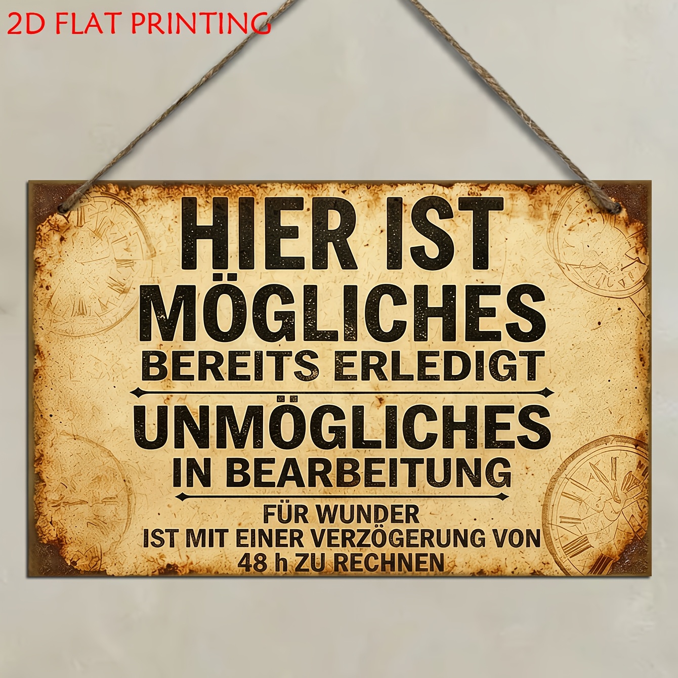 TEMU 2d Flat, 1pc Wooden Decorative Sign And Plaque, Vintage German "possibly Completed, To Be Processed, Need To Wait " Humorous Wall Sign, Suitable