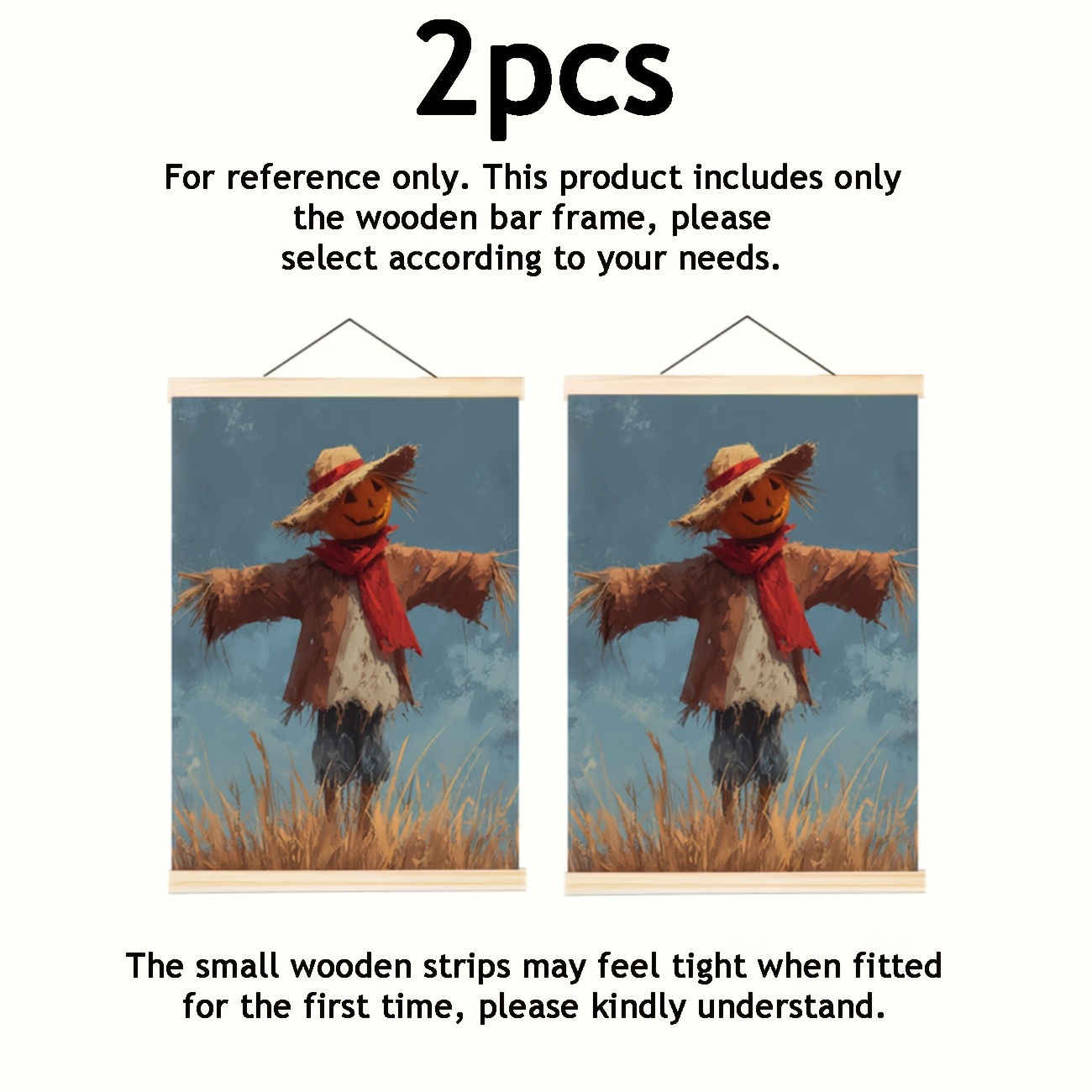 TEMU 2d Flat, 2pcs Pine Wood Poster Hanger Frame With Hook System - Modern Minimalist Vertical Hanging Scroll Frame Suitable For Posters, Photos,