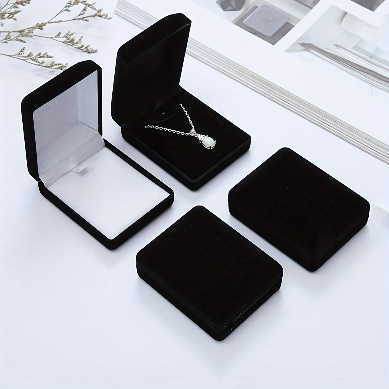 

Contemporary Rectangle Jewelry Box For Necklaces, Fabric Interior, Tabletop Display, No Electricity Required