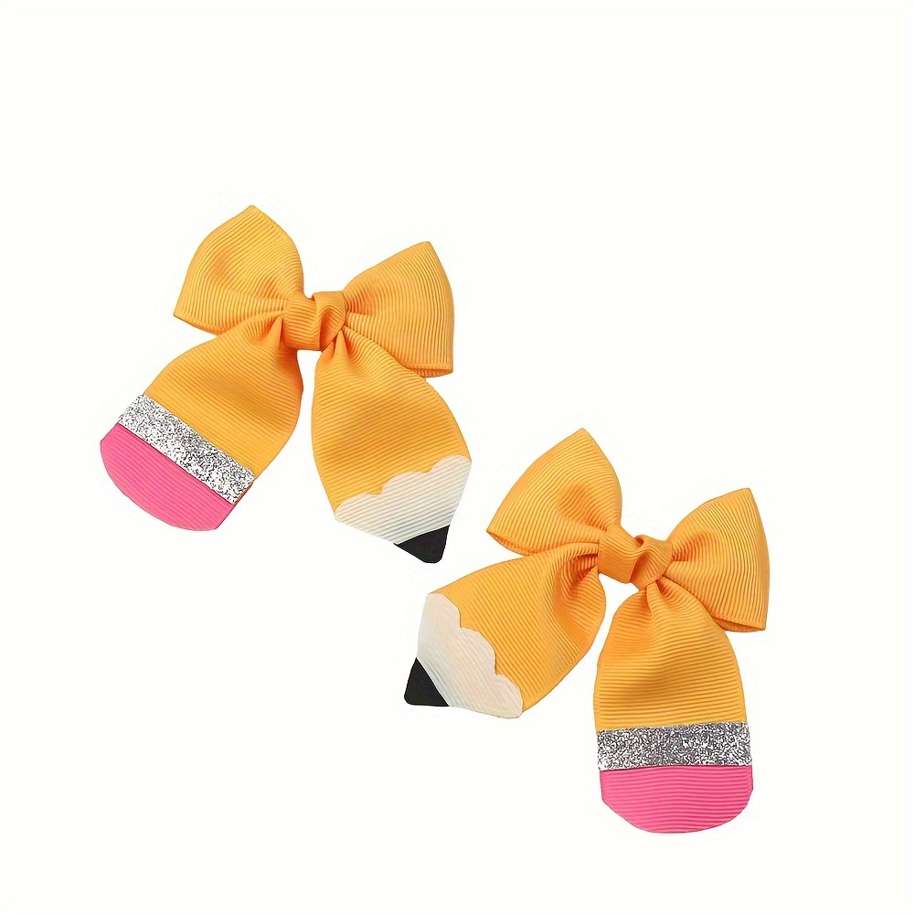 

2-piece Adorable Pencil Bow Hair Clips - Soft Ribbon, Princess Style For Girls, Perfect Back-to-school Gift