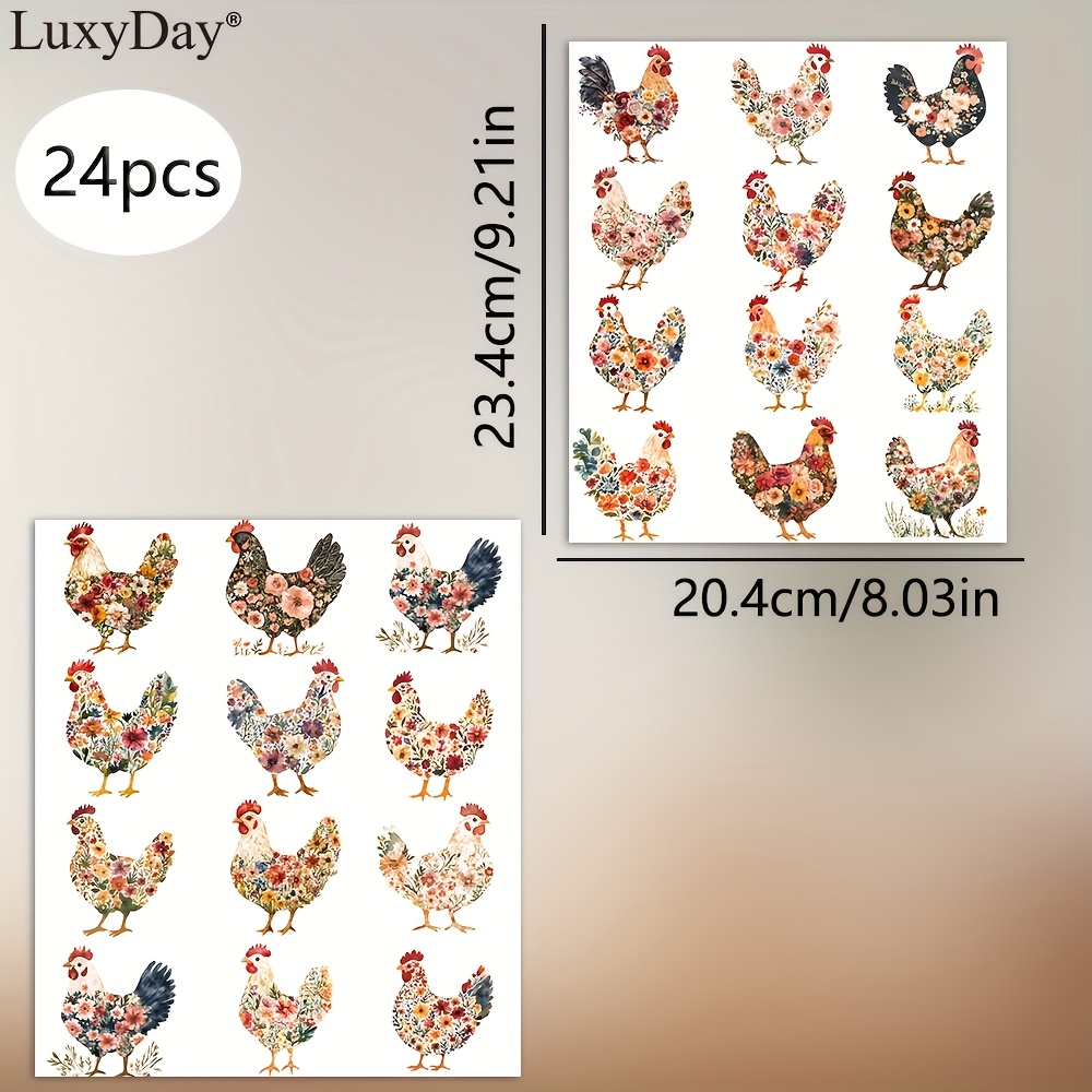 TEMU 24 unidades de transferencia transparente y lavable con diseño floral de pollitos, artística, ideal para muebles, vidrio, cerámica y modelos de