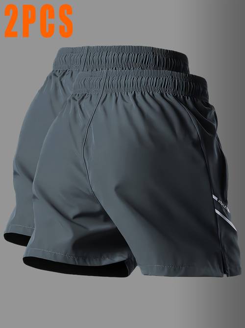 ensemble de 2 shorts de sport pour hommes à séchage rapide - shorts respirants pour le fitness et dété, avec des imprimés de lettres et un tissu extensible anti-transpiration