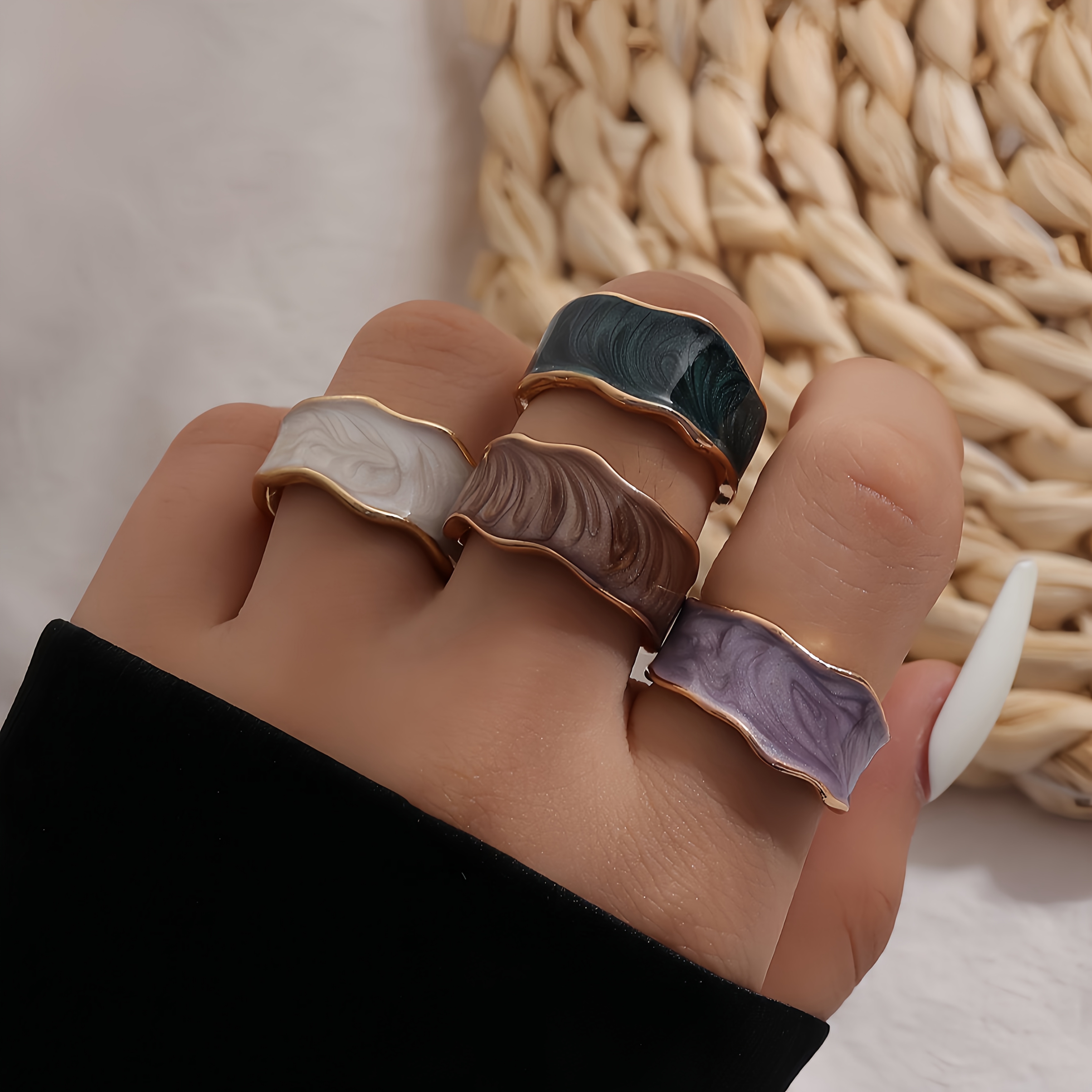 Image of 4pcs Set Of Women's Fashion Jewelry Retro Easy Style Enamel Drip Oil Irregular Set Suitable For Women' Casual Wear Holiday Gifts