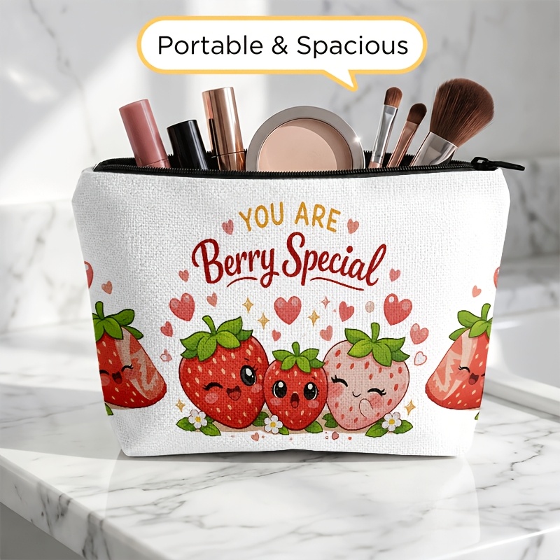 TEMU 1pc Makeup Bag, Strawberry Very Cute Lightweight Foldable Makeup Bag, Travel Toiletry Bag, Zipper Closure, Women's Gift, Birthday Or Graduation Gift, Travel Bag