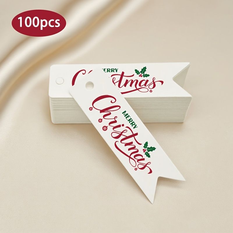 Image of 100 White Dovetail Tags For Hanging - Christmas Gift Wrapping Tags Featuring Elegant Cursive Writing And Red Letters, Perfect For Crafts, Tree Decorations, Holiday Presents, And Festive Paper Labels