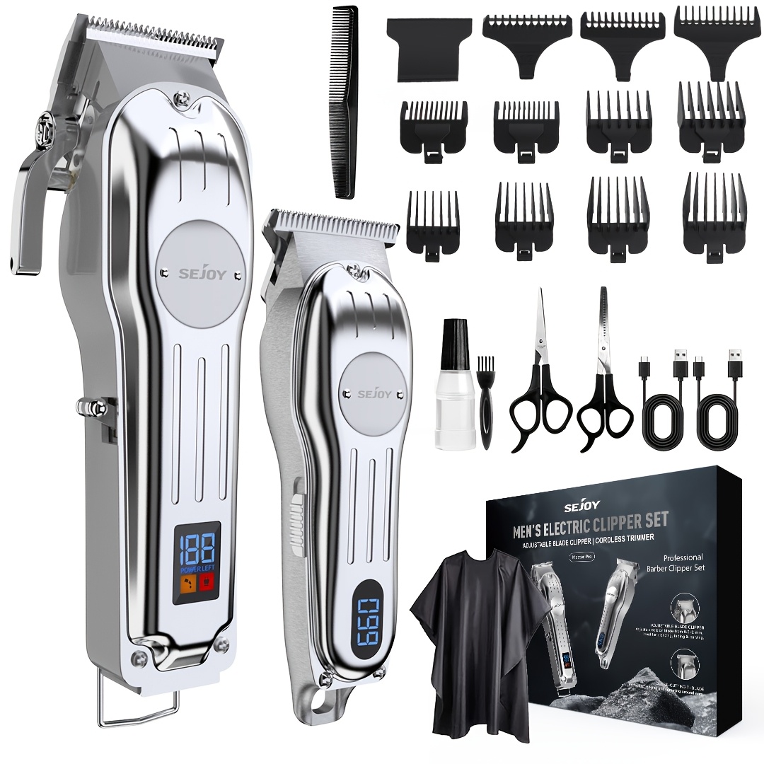 Image of Professional Hair Clippers For Men, Cordless Metal Barber Clippers And Trimmers Set, Clippers For Hair Cutting Kit With Lcd Display, 0 Beard Hair Trimmer, Gifts For Men