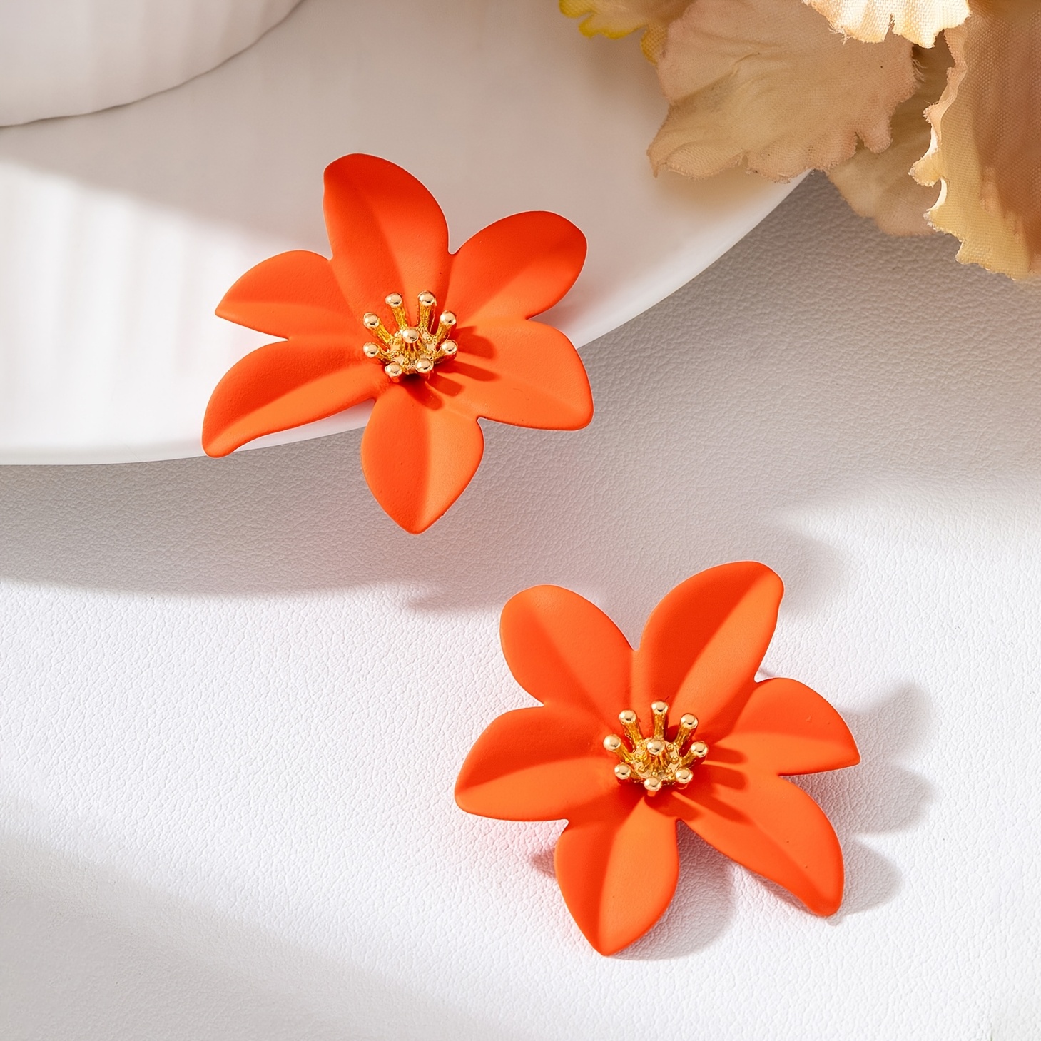 Women's Lively Orange Flower Earrings, Summer Beach Vacation Style