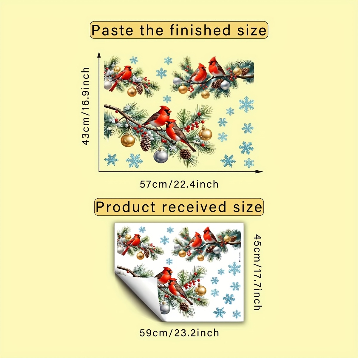 TEMU 1pc Self-adhesive Removable Winter Window Clings Suitable For - Pine Branches With Needles, Cones & Snowflakes - Pvc Glass Stickers For Doors,