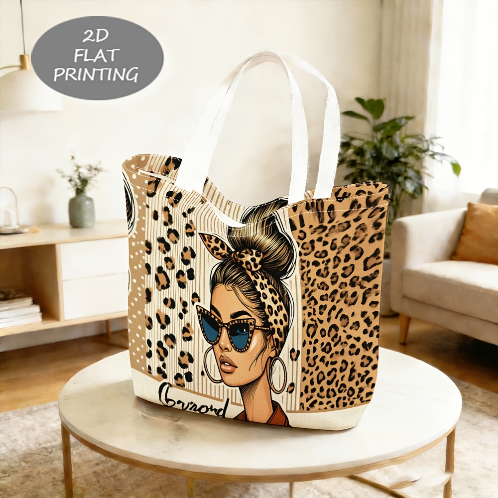 TEMU 1pc, Women's Leopard Print Fashion Illustration Themed Printed Pattern Shoulder Bag, Exquisite Women's Shoulder Bag, New Year Gift, Soft And