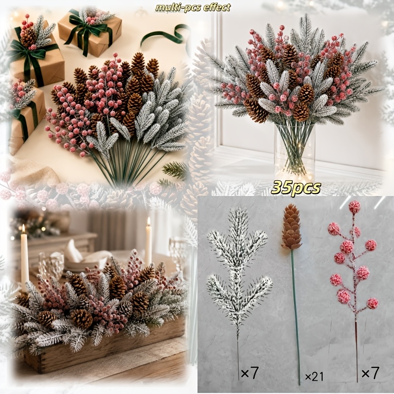 TEMU 35 pz Rami di Appesi con e Rosse Ornamenti | Decorazioni Realistiche per Albero di Natale con Rami di Albero in Plastica | Centrotavola per