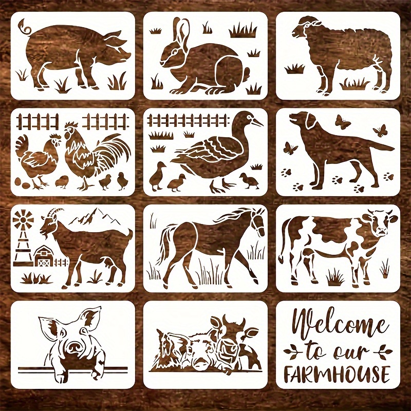 

12pcs Farmhouse Stencils, Reusable Designs For Diy Wall, Floor & Note