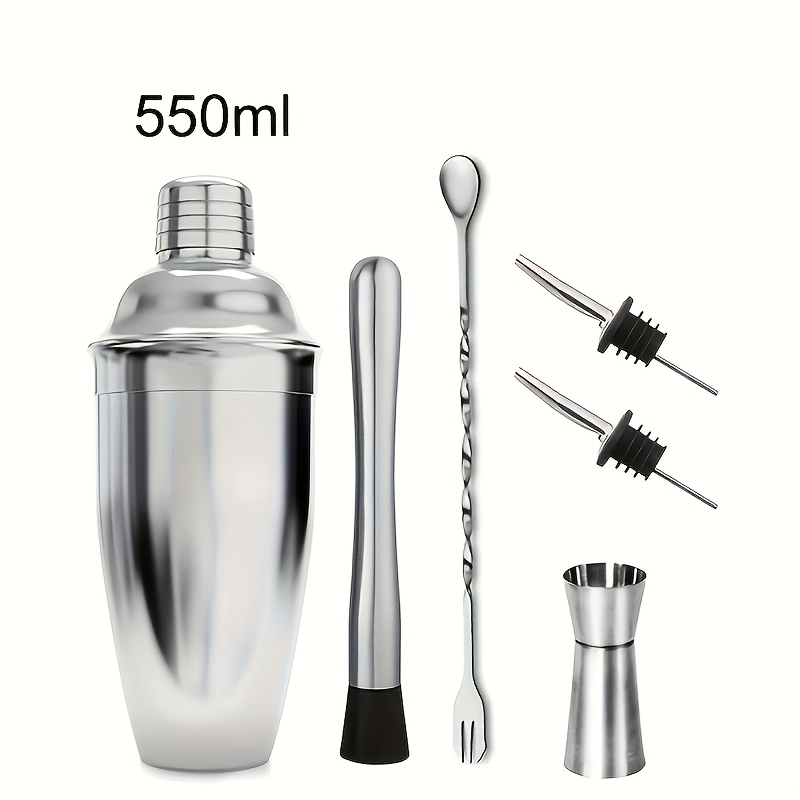 TEMU 1 Set Professionale Shaker in Acciaio con Supporto - Kit Completo di Attrezzi da Barman con Jigger, Stuzzicadenti, Misurino e , per Bar e Set di