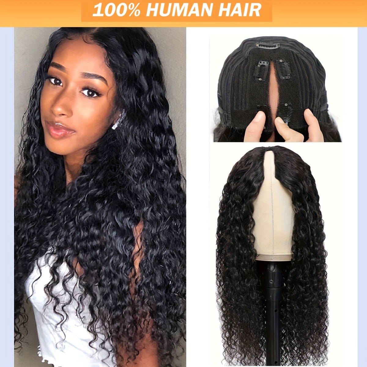 

Water Wave V Part Wig Human Hair No Leave Out Glueless Curly Wig For Women 150%