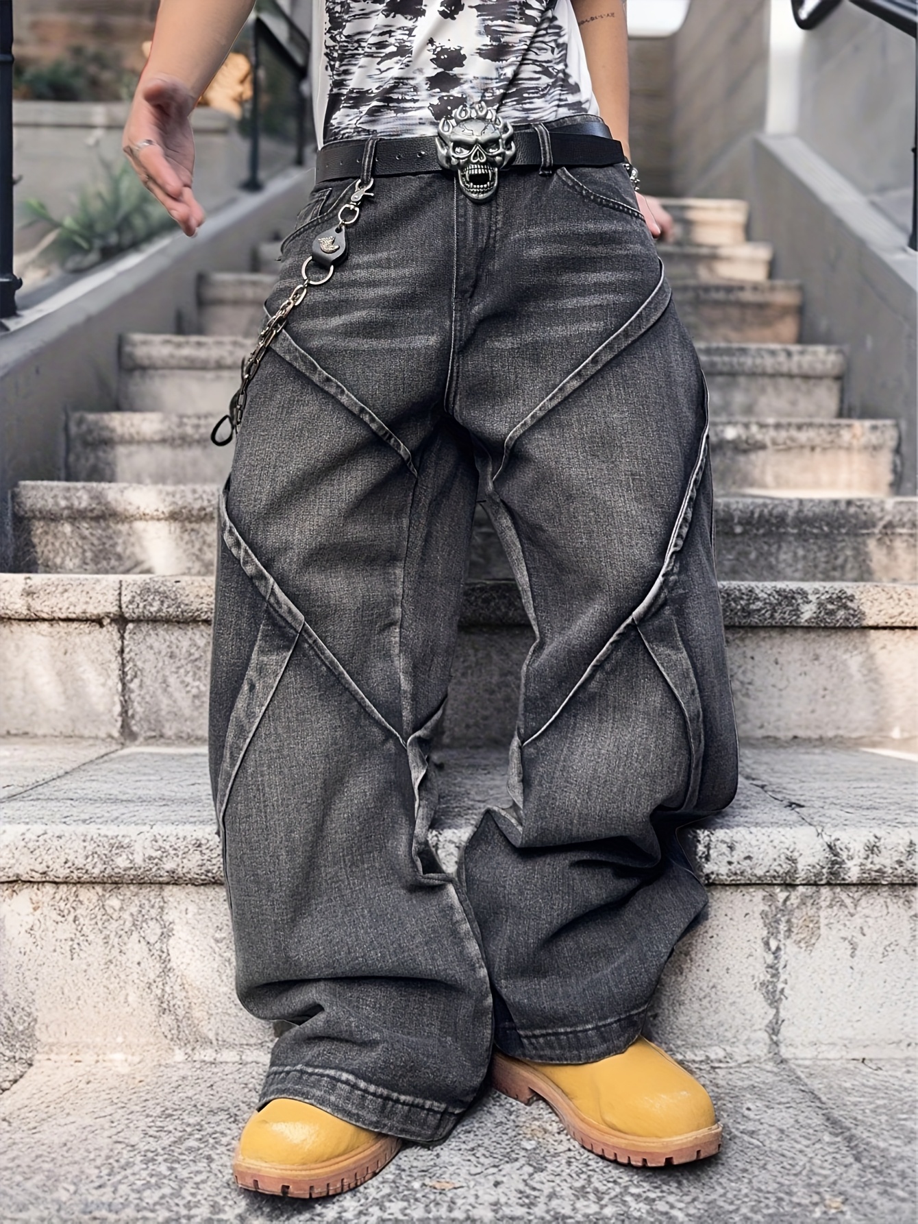 a pair loose fitting patched denim jeans a - Temu Mauritius