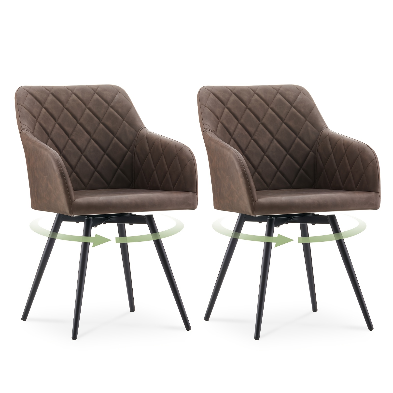 Image of Swivel Dining Chairs Set Of 2, Faux Leather Upholstered Accent Chairs With And Metal Legs, Bedroom Vanity Chair Without Wheels, Kitchen Tub Chairs For Living Room Office