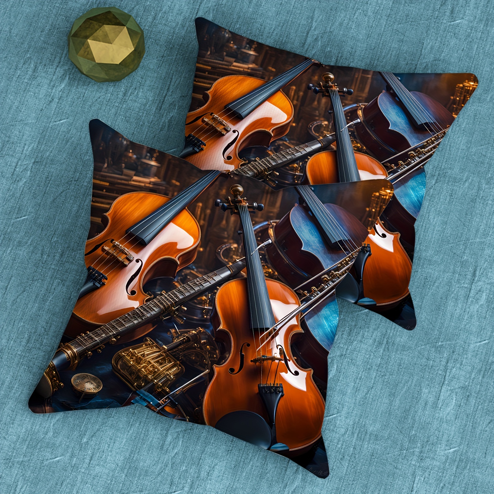 

2pcs Music-inspired Violin Plush Throw Pillow Covers, 18x18 Inches - Zippered, Machine Washable, Sofa & Bedroom Decor, For Return School