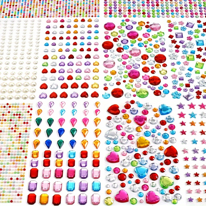 

10sheets Gem Stickers, 2774pcs Glitter Heart-shaped Stickers, Jewelry For Crafts, Self-adhesive Rhinestone Gem Stickers, Diy Gem Glitter Stickers