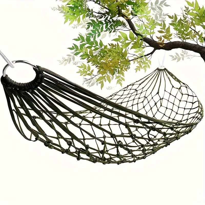

1pc Portable Hammock, Lightweight Hammock For Outdoor Camping Hiking, Olive Green, High Strength Nylon With Solid Iron Hoop