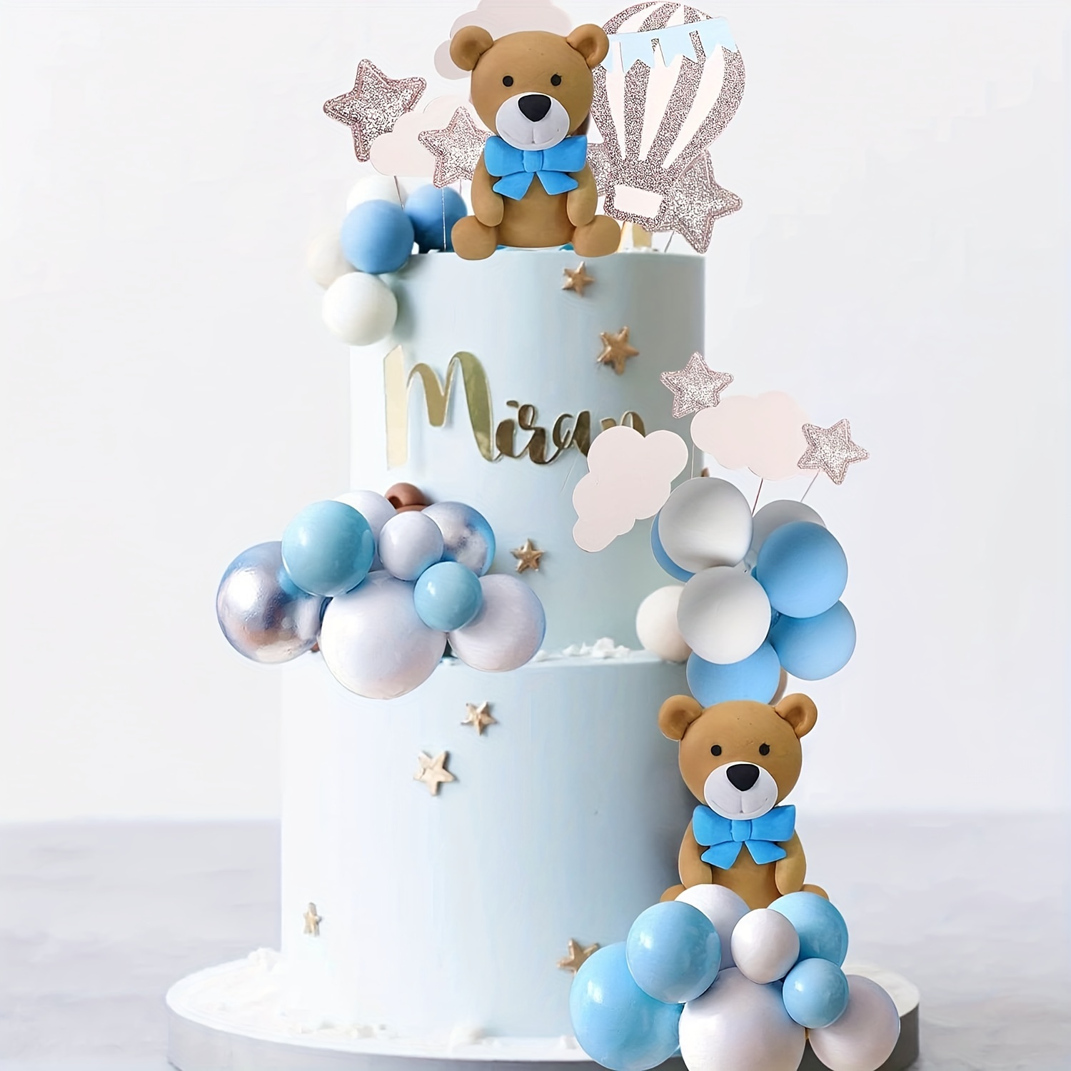 

17 Pcs Luxury Blue Teddy Bear Cake Decorations Bear Cake Toppers Cute Bear Birthday Party Decorations