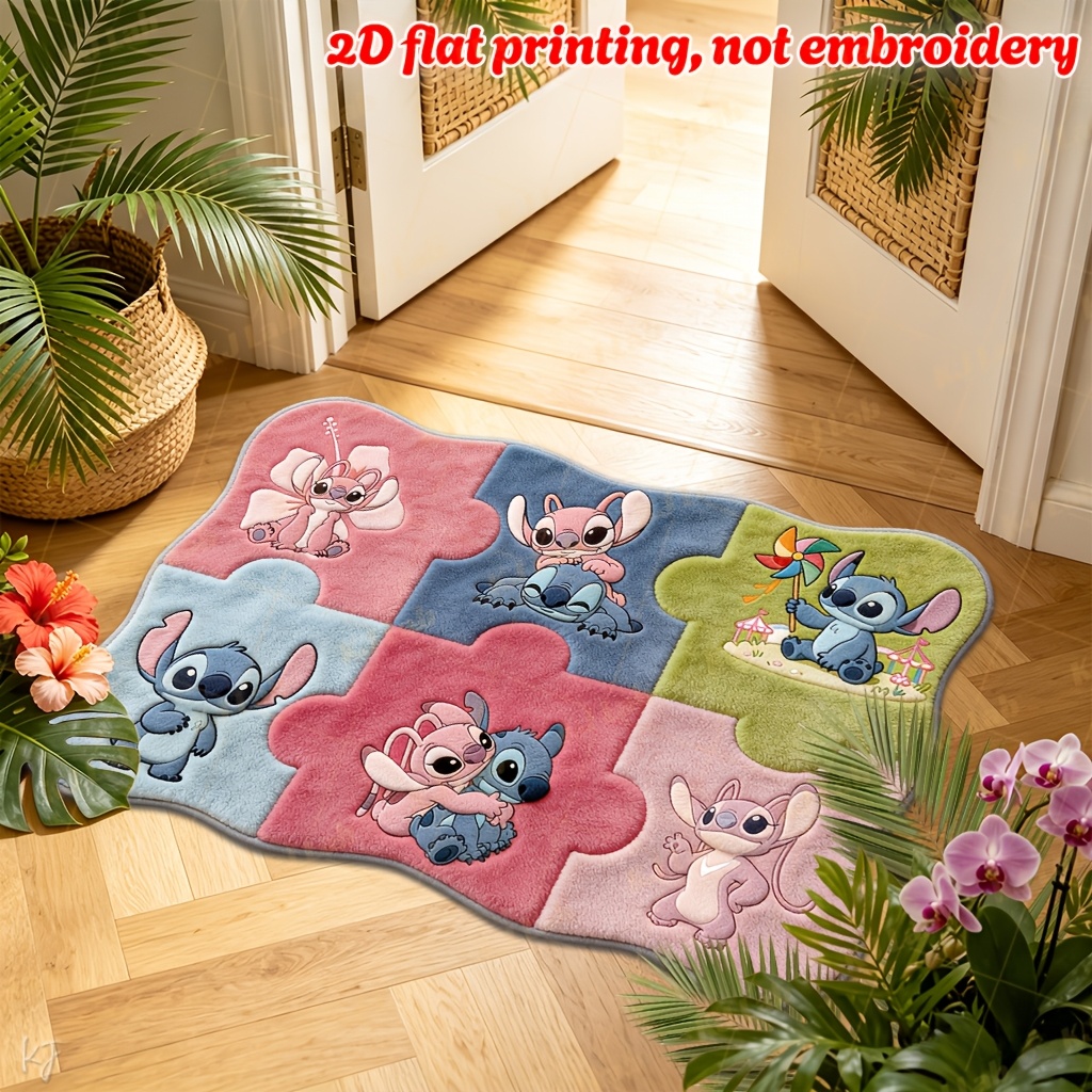 TEMU Tappeto da 2D PIATTO 1 pz ondulato irregolare YX120 - Stitch e figura interattiva, passatoia lunga colorata, e , morbida e confortevole, adatta
