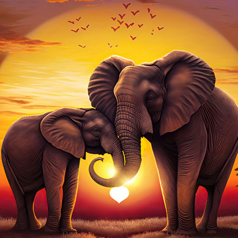 

1pc 7.9*7.9 Inches 5d Diy Diamond Art Painting, Sun And Elephant Animal, Full Diamond Art Painting, Embroidery Kit, Handmade Home Decoration