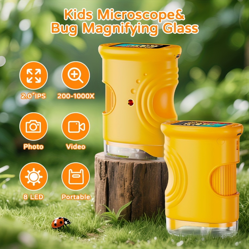  usb显微镜，便携式迷你儿童显微镜，1080p 高清屏幕，1000倍手持式数码显微镜，兼容 pc，科学教育趣味玩具，开学季、生日、圣诞礼物 商品详情 0