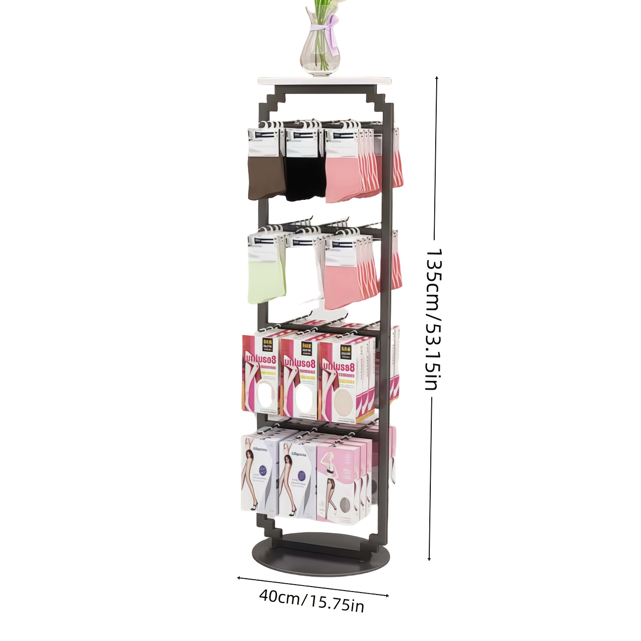 Robuster Freistehender Einzelhandels-Displayständer - Doppelseitige, Hochbelastbare Geschäftsregal mit Stabiler Metallkonstruktion, Platzsparendes Zweistufiges Design für Geschäftsläden, Boutiquen, Supermärkte & Malls - Hält Kleidung, Schuhe, Schmuck, Accessoires, Regalaufbewahrung, Moderne Ästhetik, Werkzeugfreie Montage, Langlebige Konstruktion, Boutiquenbesitzer