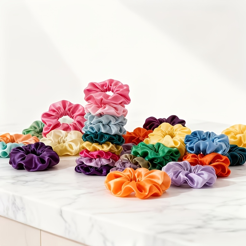 17 Pack Matte Satin Mini Scrunchies, Soft Fabric Hair Ties