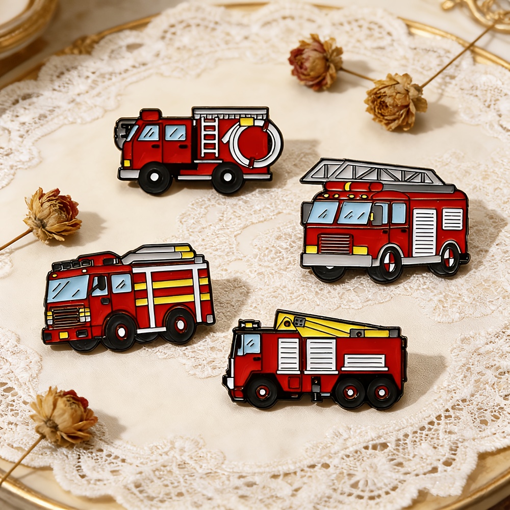 TEMU Lot de 4 épingles émaillées camion de pompiers, broches de camion de pompiers rouge pour sacs à dos et vestes