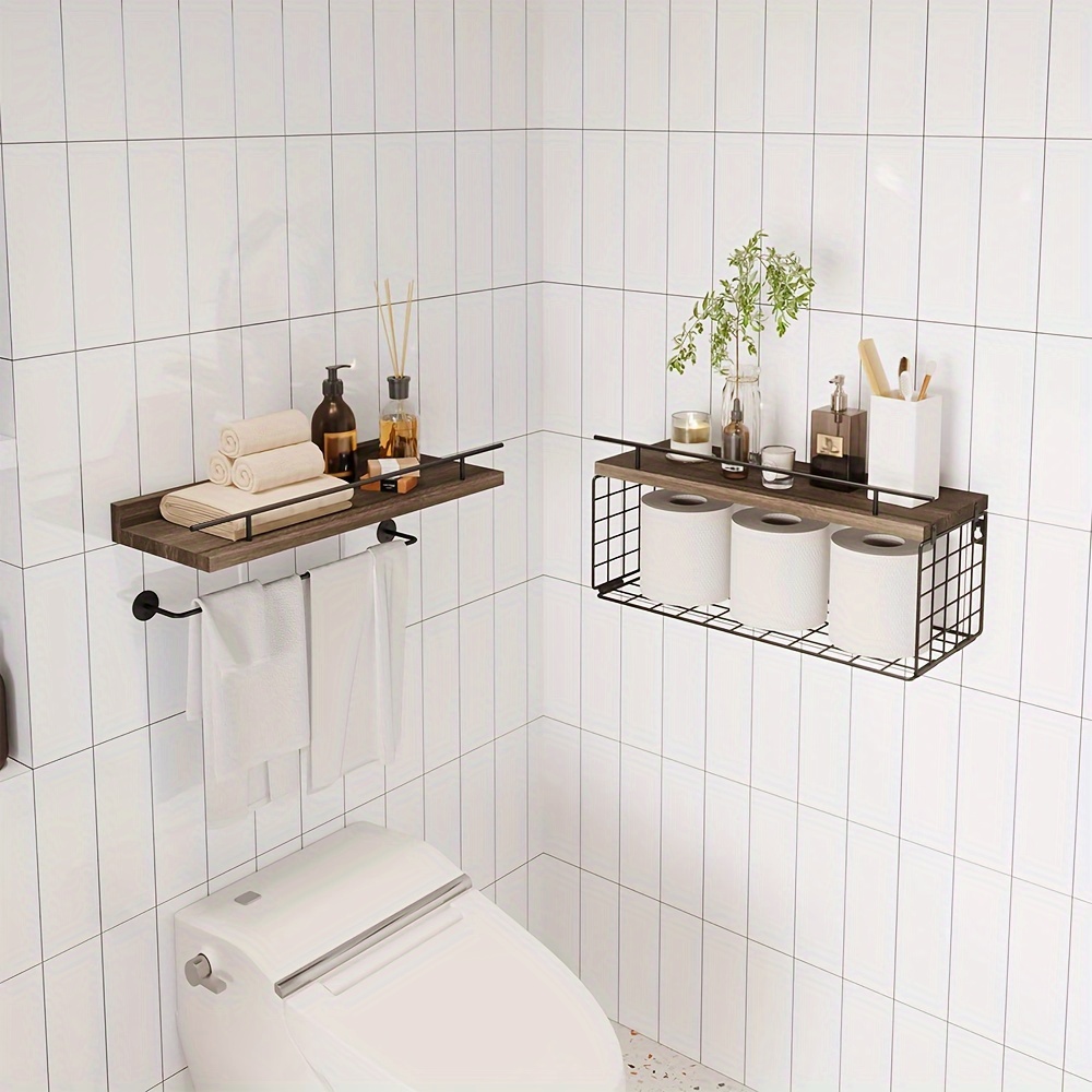 2+1 Floating Shelves Bathroom Wall Decoration Paper Storage Temu