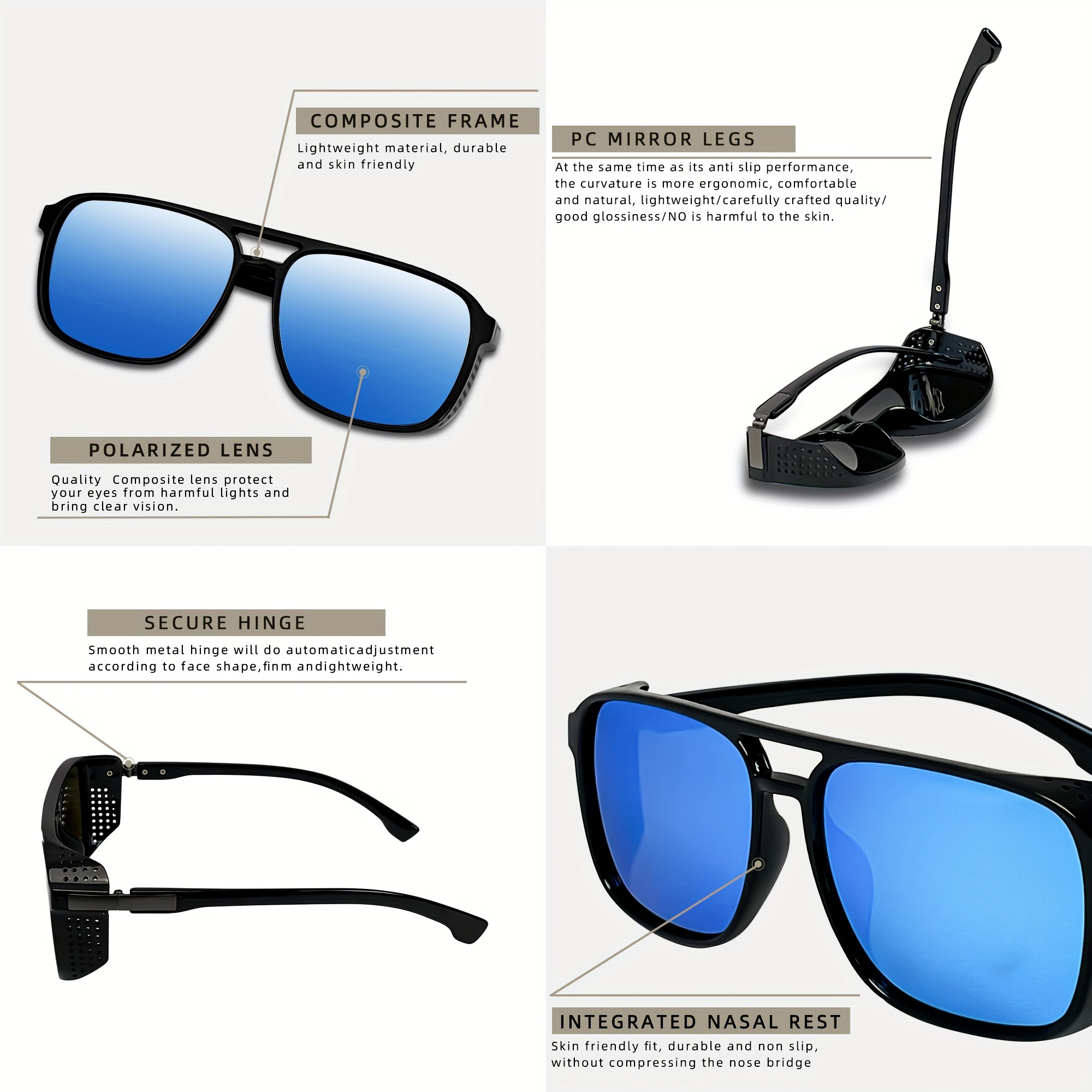 Retro Steampunk Square Style Sunglasses Flat Top Polarized