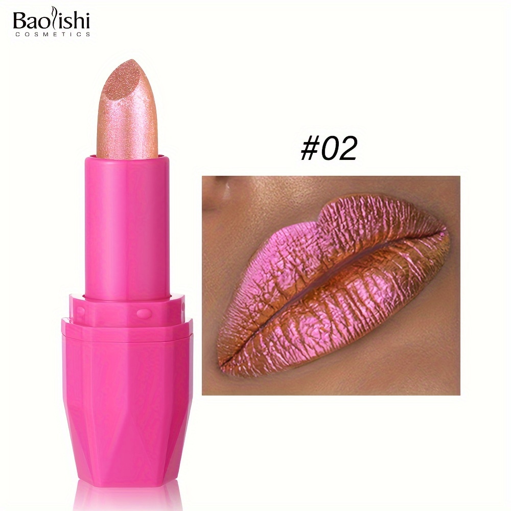 Image of Baolishi Chameleon Shiny Lipstick, Pigmented Metallic Lipstick Shiny Gradient Color Long-lasting Makeup Sparkle For All Day For Music Festival (b0771-3)