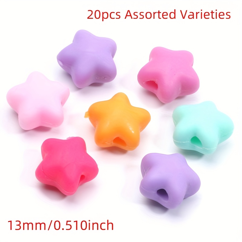 20pcs Random Colored Star 13mm 16mm Silicone Beads For Diy Bracelets And Necklaces