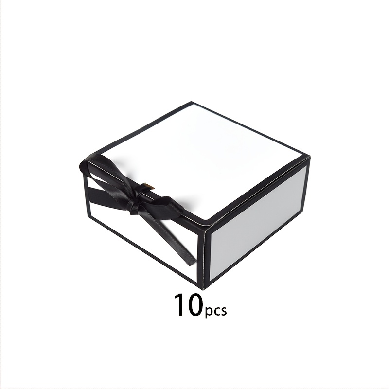 TEMU 10/5/1 Set, Hepburn-style Minimalist Black And White Square Ins-style Black Bow Gift Box, High-end Foldable Square , With Ribbon Design, Jewelry