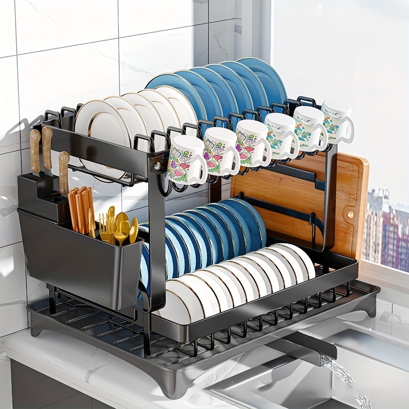 

Dish Rack, 2 Tier Utensil Holder, Rustproof Kitchen Dish Drying Rackwith And Utensil Holder For Kitchen Countertop, Kitchenaccessories