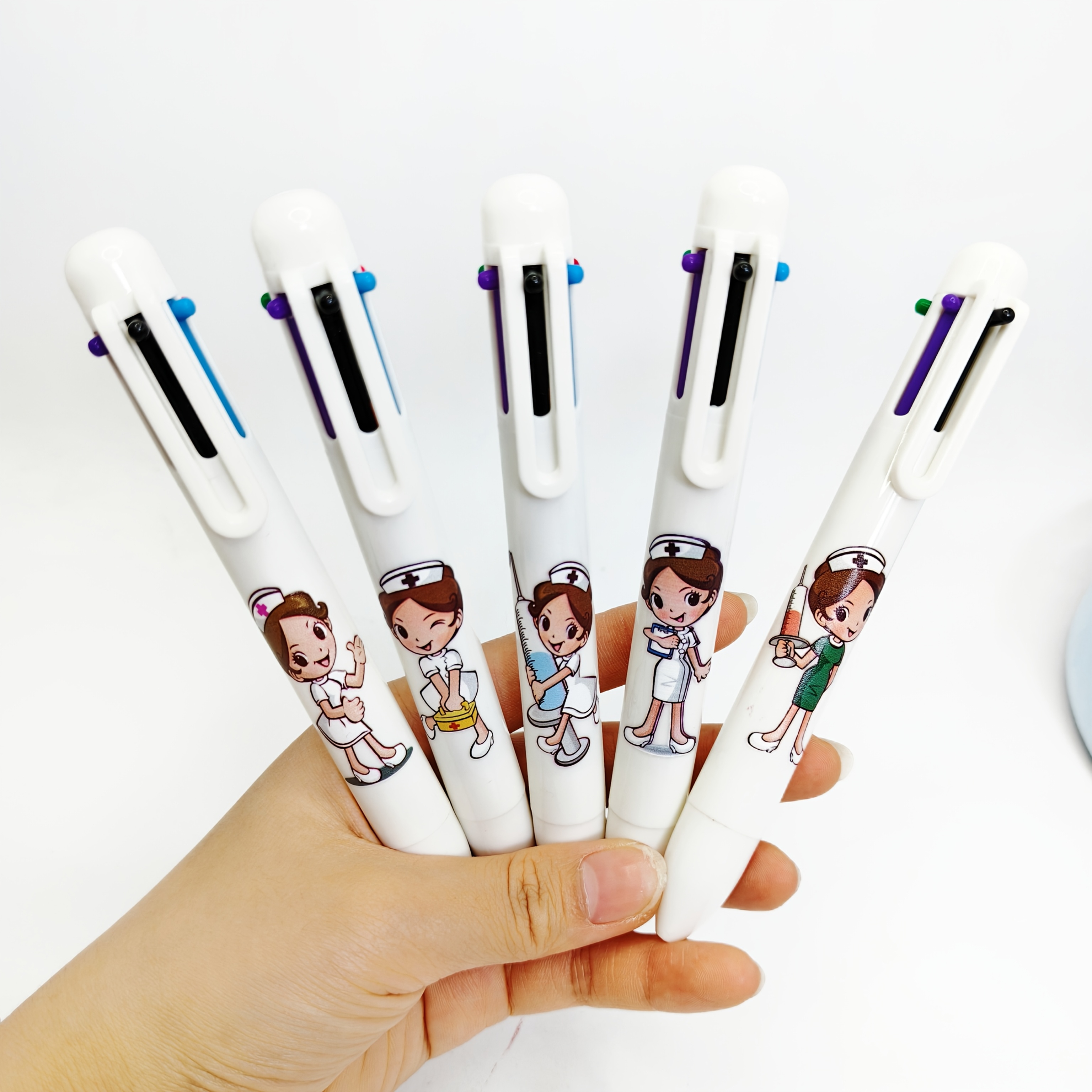 E-shop 3er/5er Set Weiße Medizinische Sechsfarbige Stifte, Medizinische Stifte mit Aufdruck für die Serie zum Pflegepersonaltag, Geschenkstifte mit