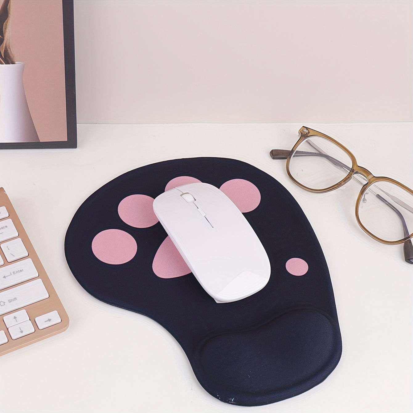 DOBAOJIA Schattige Cat Paw Muismat, Ergonomische Muismat met Polssteun, Siliconen Gel Mouse Pad, voor thuis/kantoor/gaming, Roze en Grijs